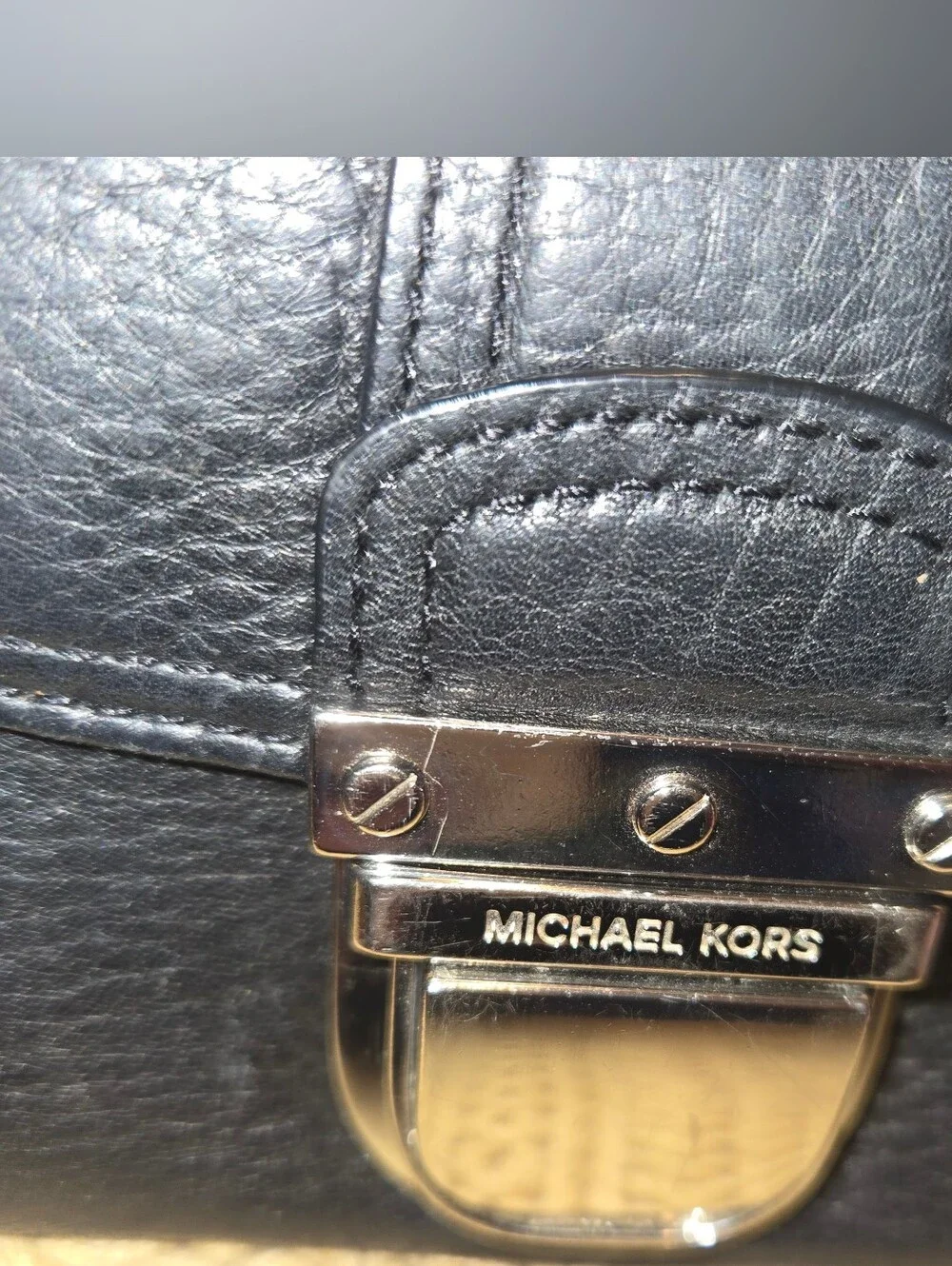 Michael Kors Black Leather Wallet with Silver-Tone Lock
